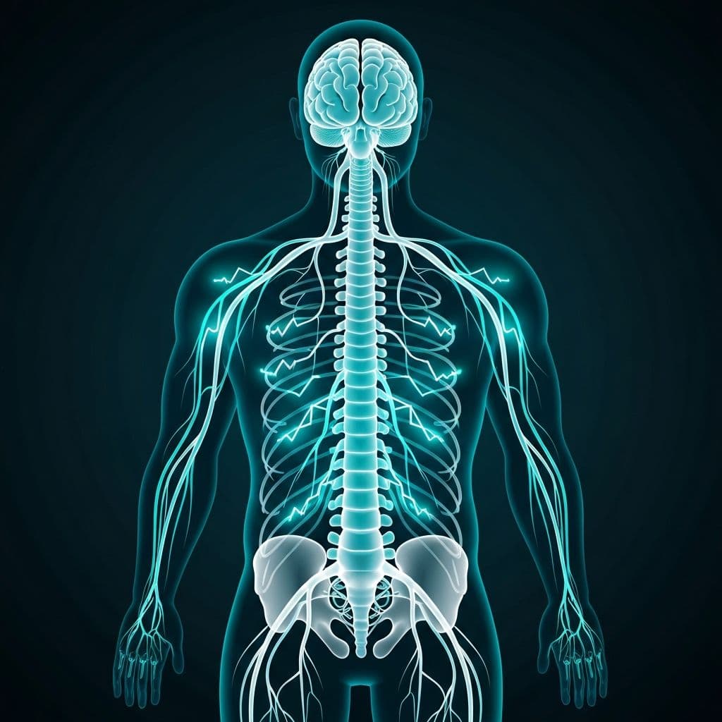 Full human nervous system with brain, spinal cord, and peripheral nerves